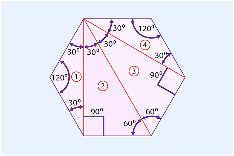 A hexagon can be divided into 4 triangles